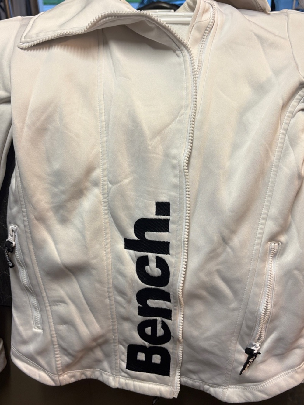 Bench White Jacket with Black Vertical Logo